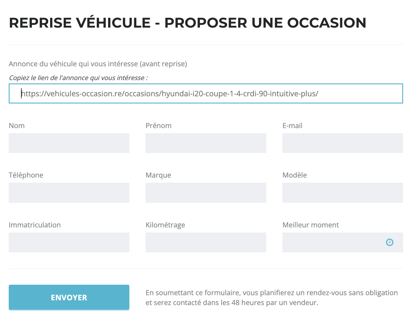 Image illustrative du formulaire de contact pour la reprise d'une voiture d'occasion